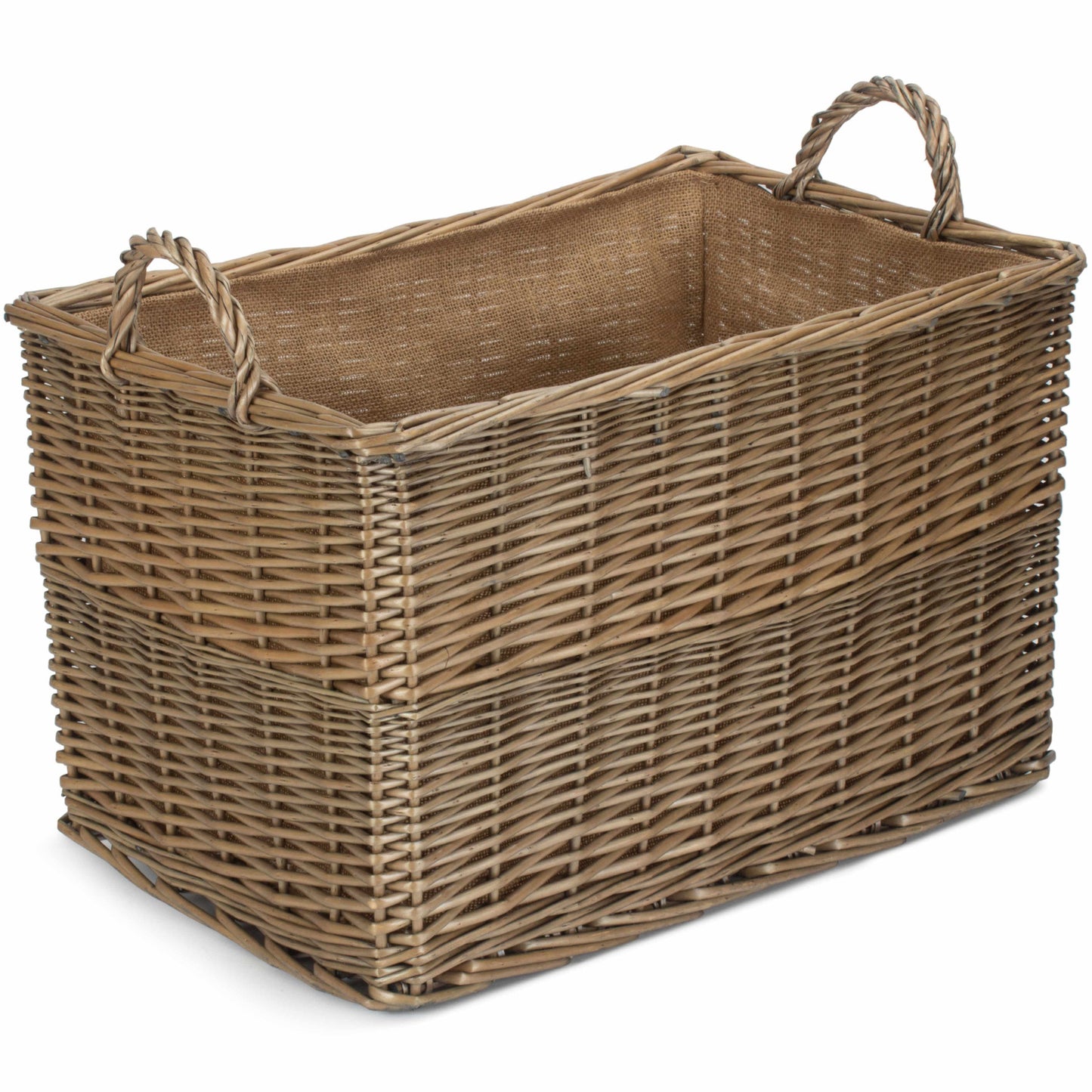 Large Antique Wash Rectangular Hessian Lined Basket