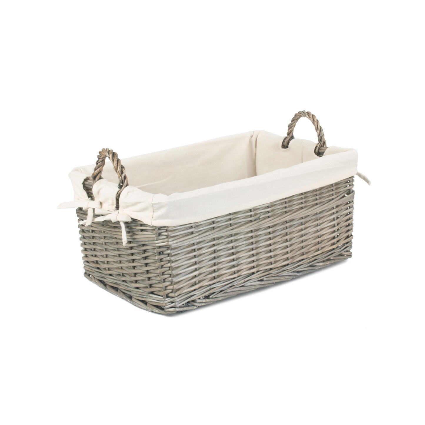 Medium Shallow Antique Wash Lined Storage Basket
