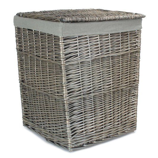 Antique Wash Willow Large Square Laundry Basket with Grey Sage Lining