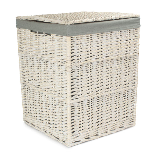Square White Wash Laundry Hamper with Grey Sage Lining - Large