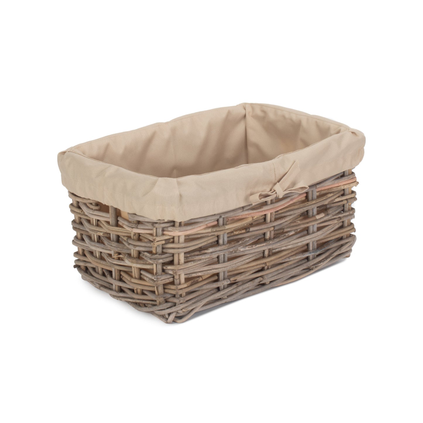 Medium Rectangular Cordura Lined Grey Rattan Storage Basket