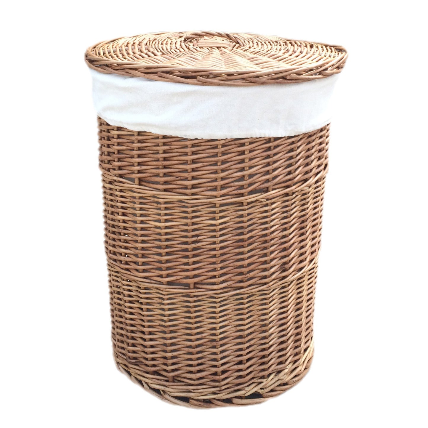 Large Light Steamed Round Linen Basket With White Lining