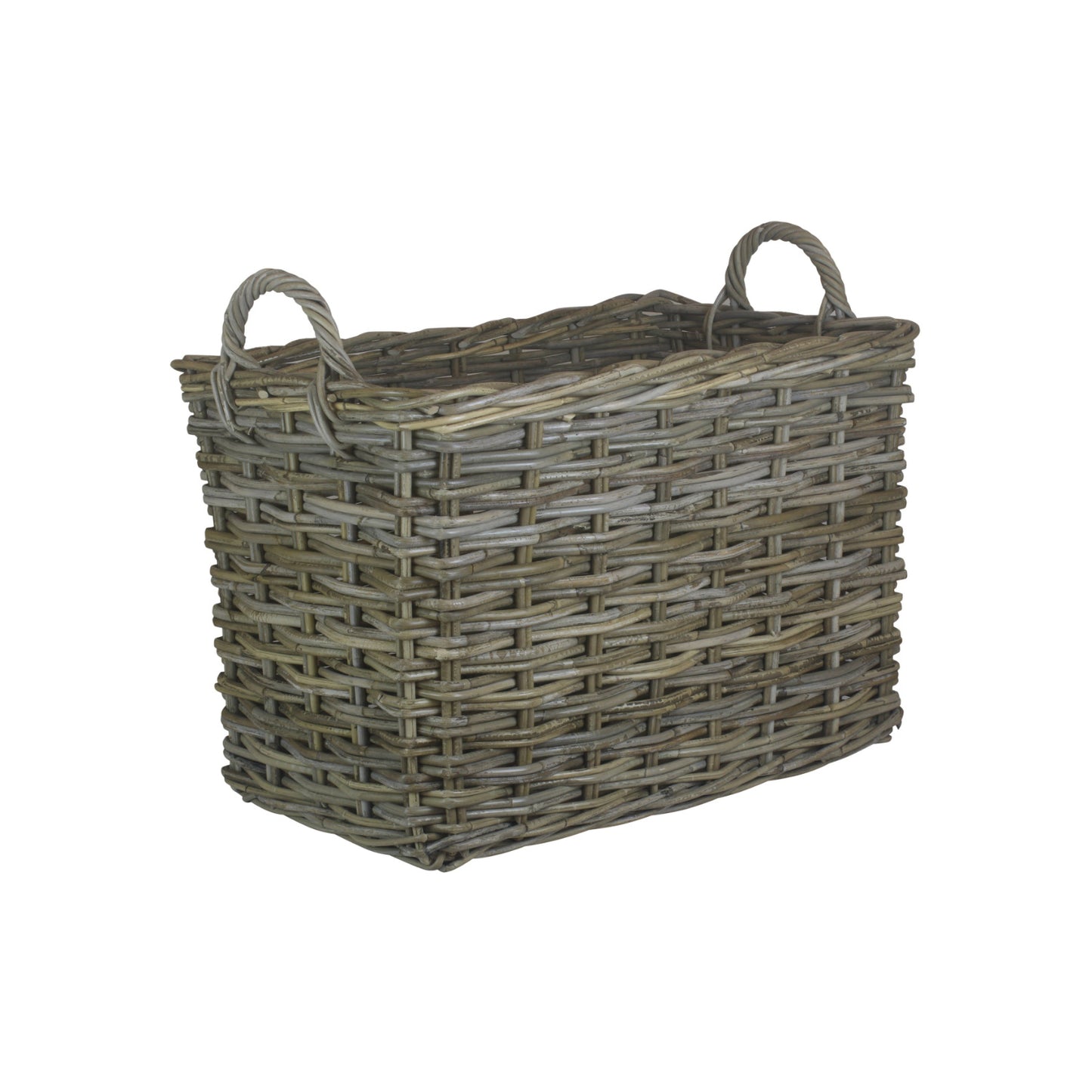 Large Rectangular Grey Rattan Hallway Log Basket