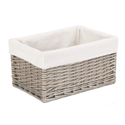 Medium Antique Wash Willow Storage Basket with White Lining