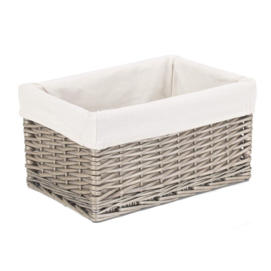 Medium Antique Wash Willow Storage Basket with White Lining