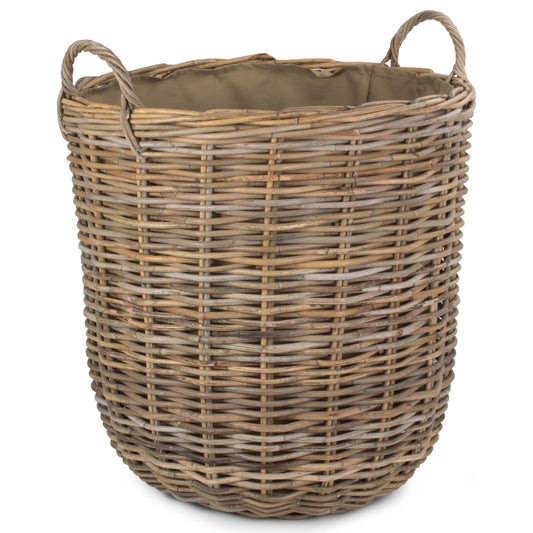 Large Cordura Lined Tall Round Fireside Rattan Log Basket