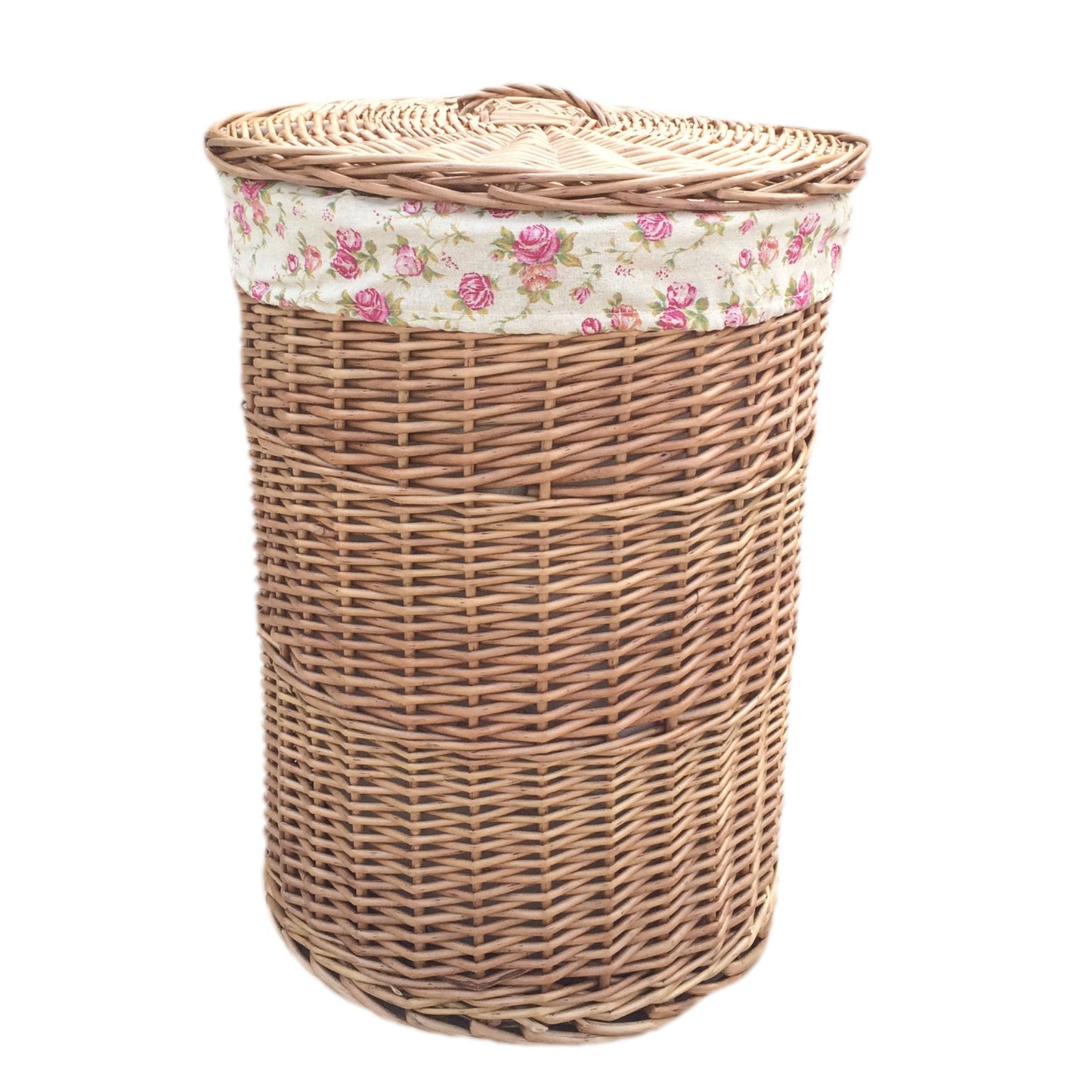 Large Light Steamed Round Linen Basket With Garden Rose Lining