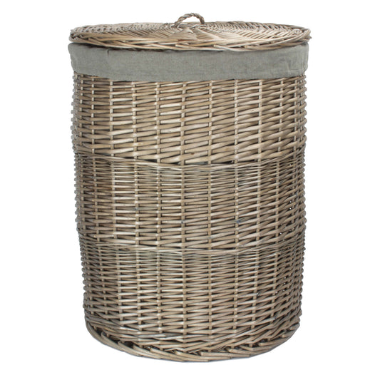 Antique Wash Willow Large Round Linen Basket with Grey Sage Lining