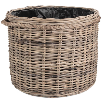 Large Rope Handled Rattan Round Planter With Plastic Lining
