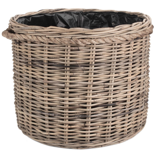 Large Rope Handled Rattan Round Planter With Plastic Lining