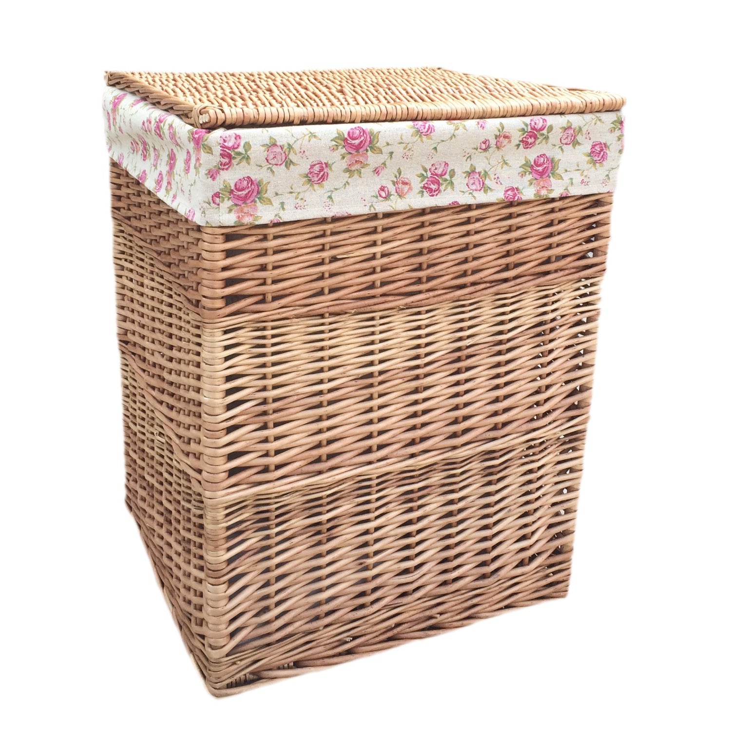 Light Steamed Large Square Laundry Basket With Garden Rose Lining