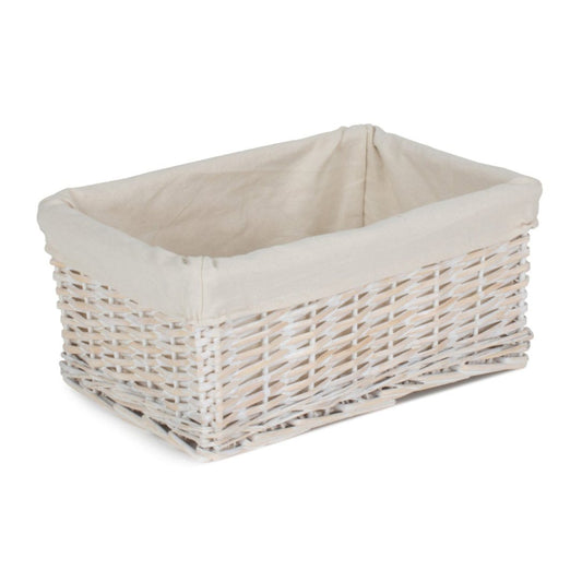 Medium White Wash Wicker Storage Basket with White Lining