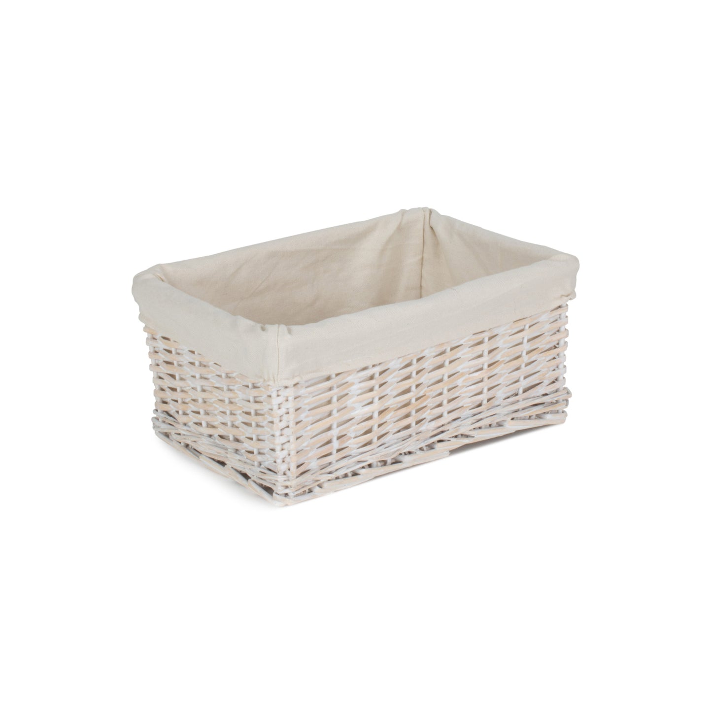 Medium White Wash Wicker Storage Basket With White Lining