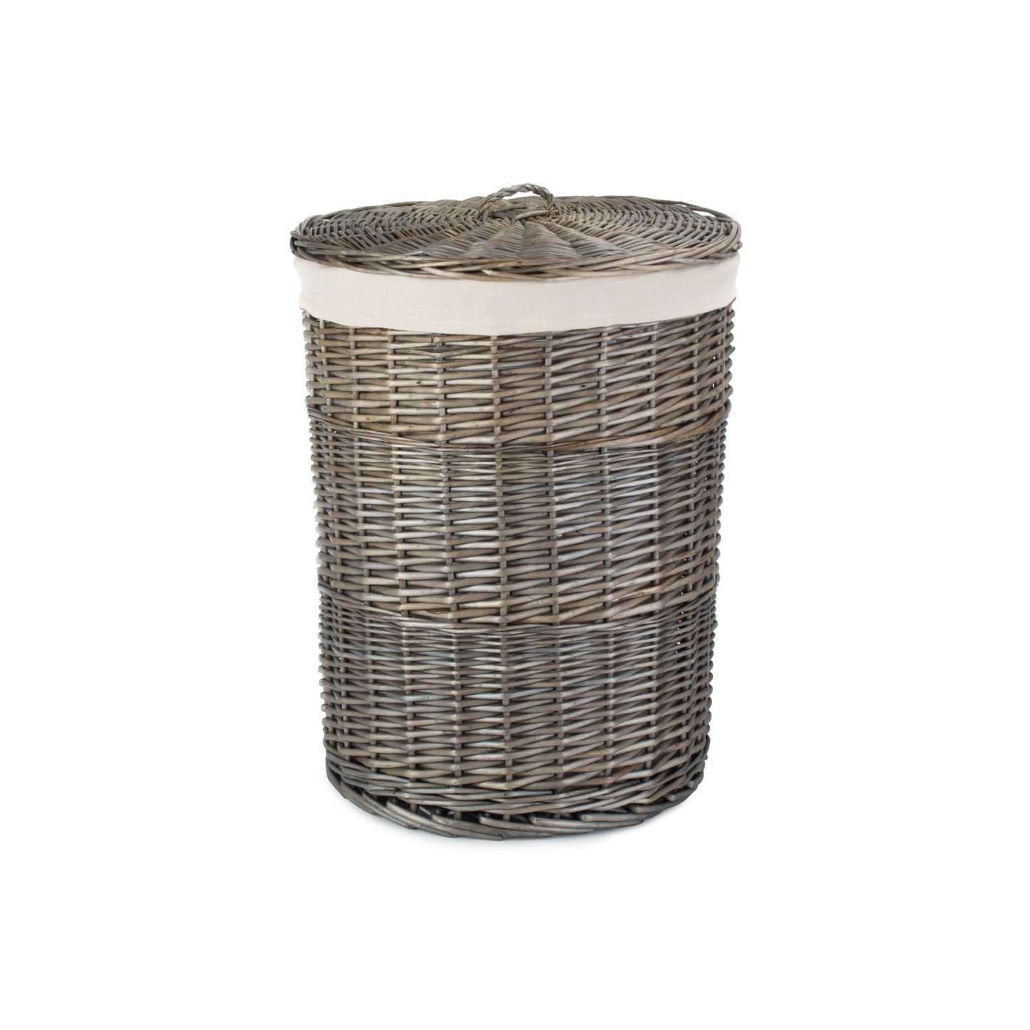 Large Antique Wash Round Linen Basket With White Lining