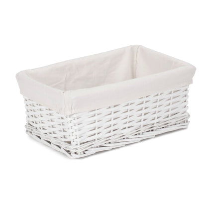 Medium White Wicker Storage Basket with White Lining