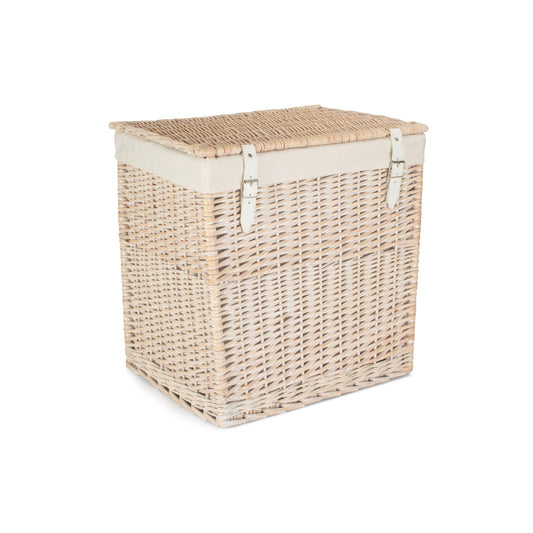 Boutique White Wash Willow Laundry Hamper With Lining - Large