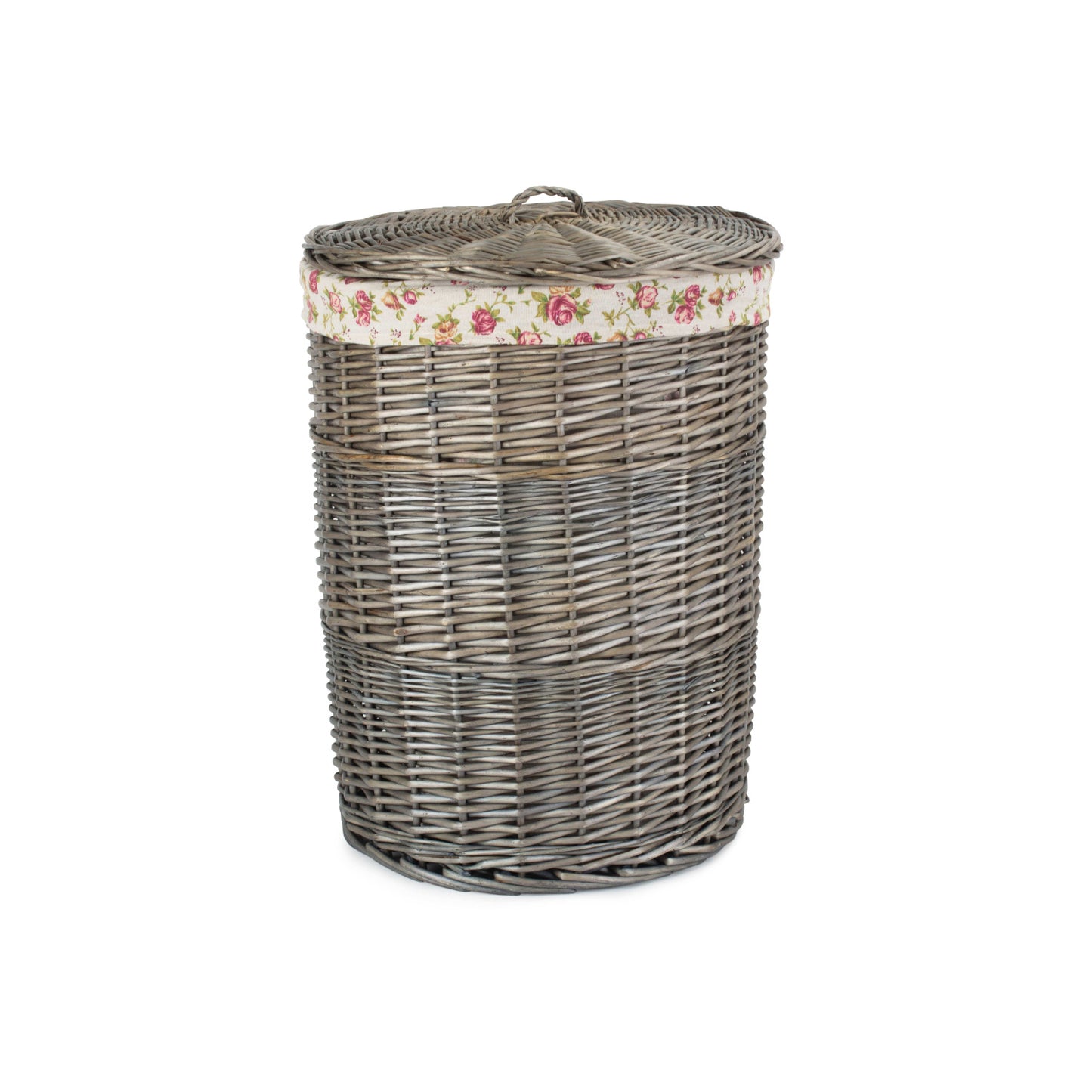 Large Antique Wash Round Linen Basket With Garden Rose Lining