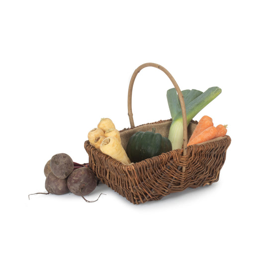 Medium Rectangular Unpeeled Willow Garden Trug With Hessian Lining