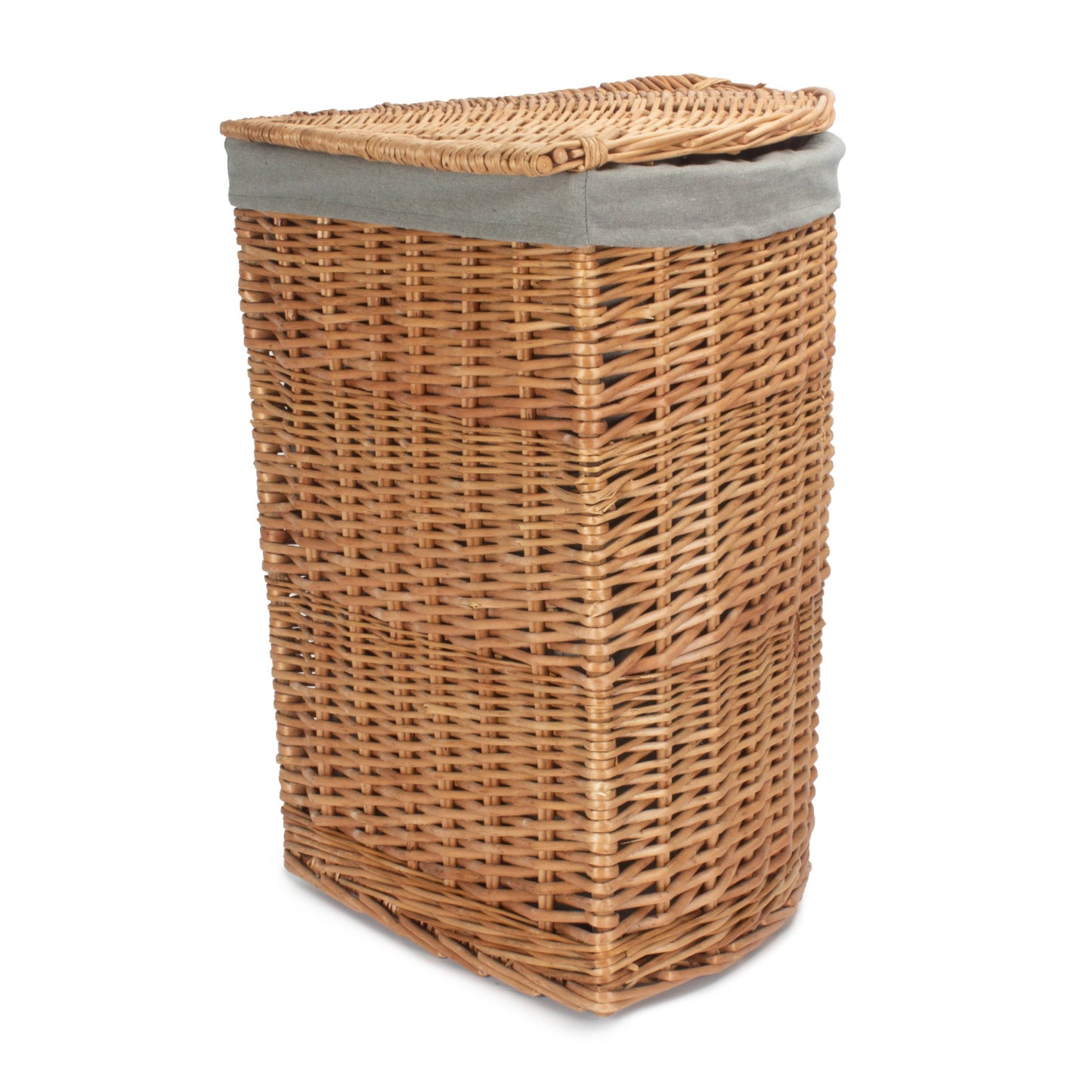 Large Light Steamed Corner Linen Basket With Grey Sage Lining