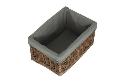 Medium Antique Wash Willow Storage Basket with Grey Sage Lining