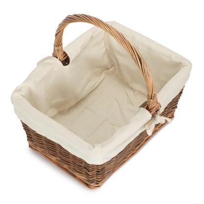 Rectangular Unpeeled Willow Shopper Basket with White Lining - Size 2 Medium