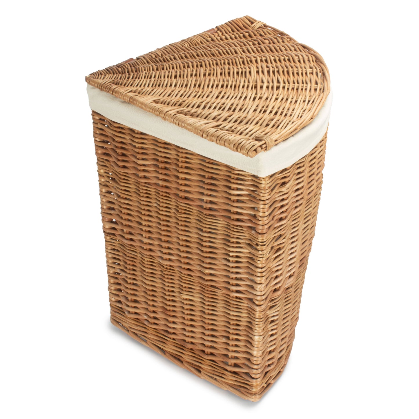 Light Steamed Willow Corner Linen Basket with White Lining - Large