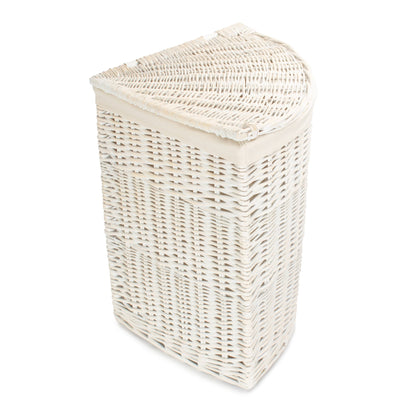 White Wash Willow Corner Laundry Hamper with White Lining - Large