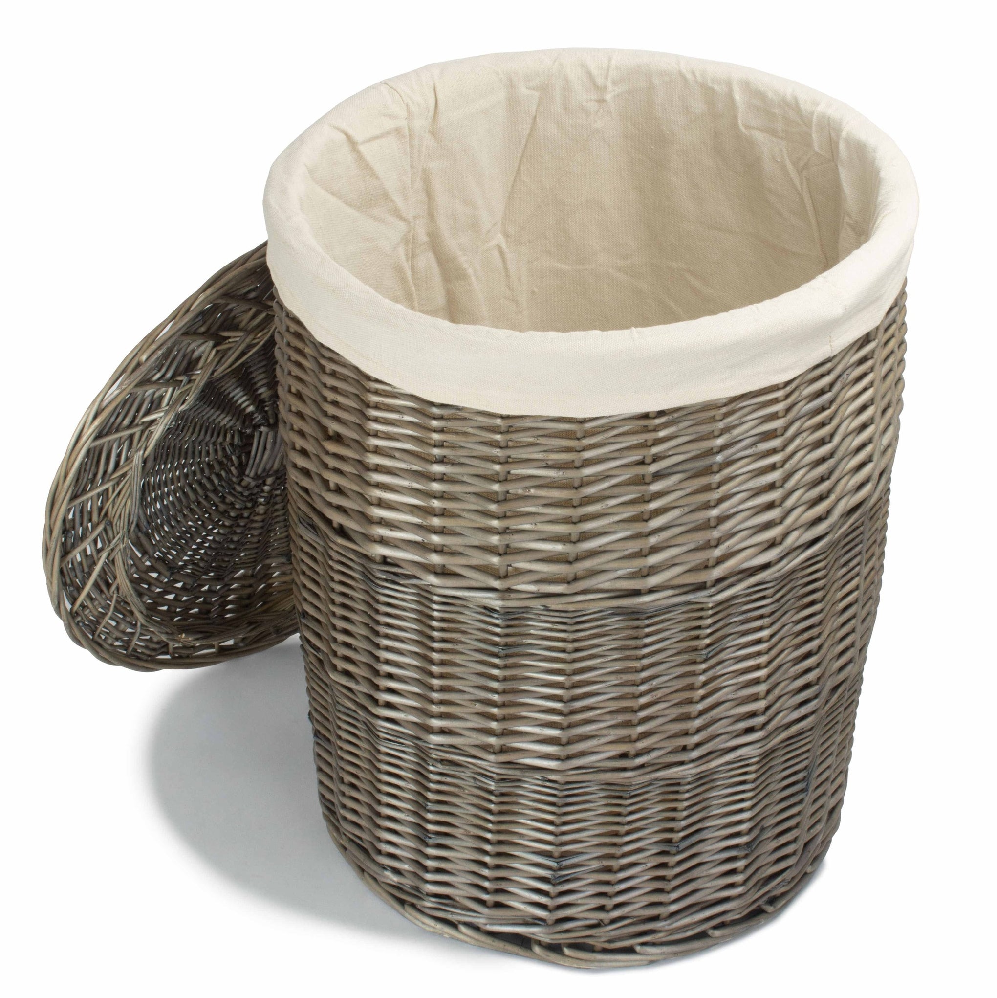 Antique Wash Willow Large Round Linen Basket with White Lining