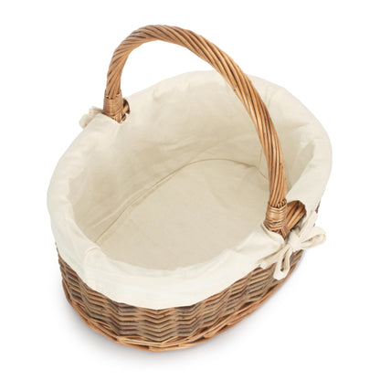 Oval Unpeeled Willow Shopper Basket with White Lining - Size 2 Medium