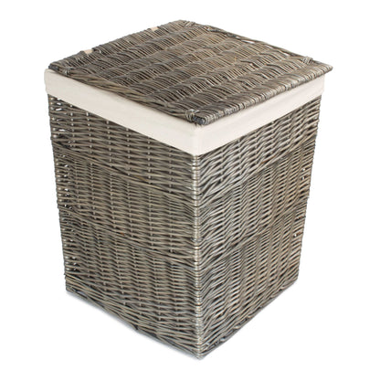 Antique Wash Willow Large Square Laundry Basket with White Lining