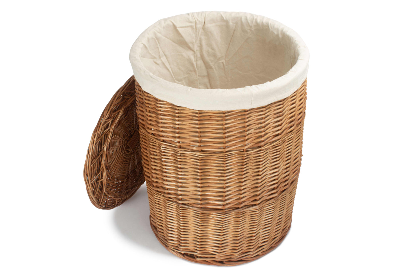 Light Steamed Willow Round Linen Basket with White Lining - Large