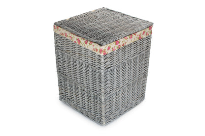 Grey Wash Willow Large Square Laundry Basket with Garden Rose Lining