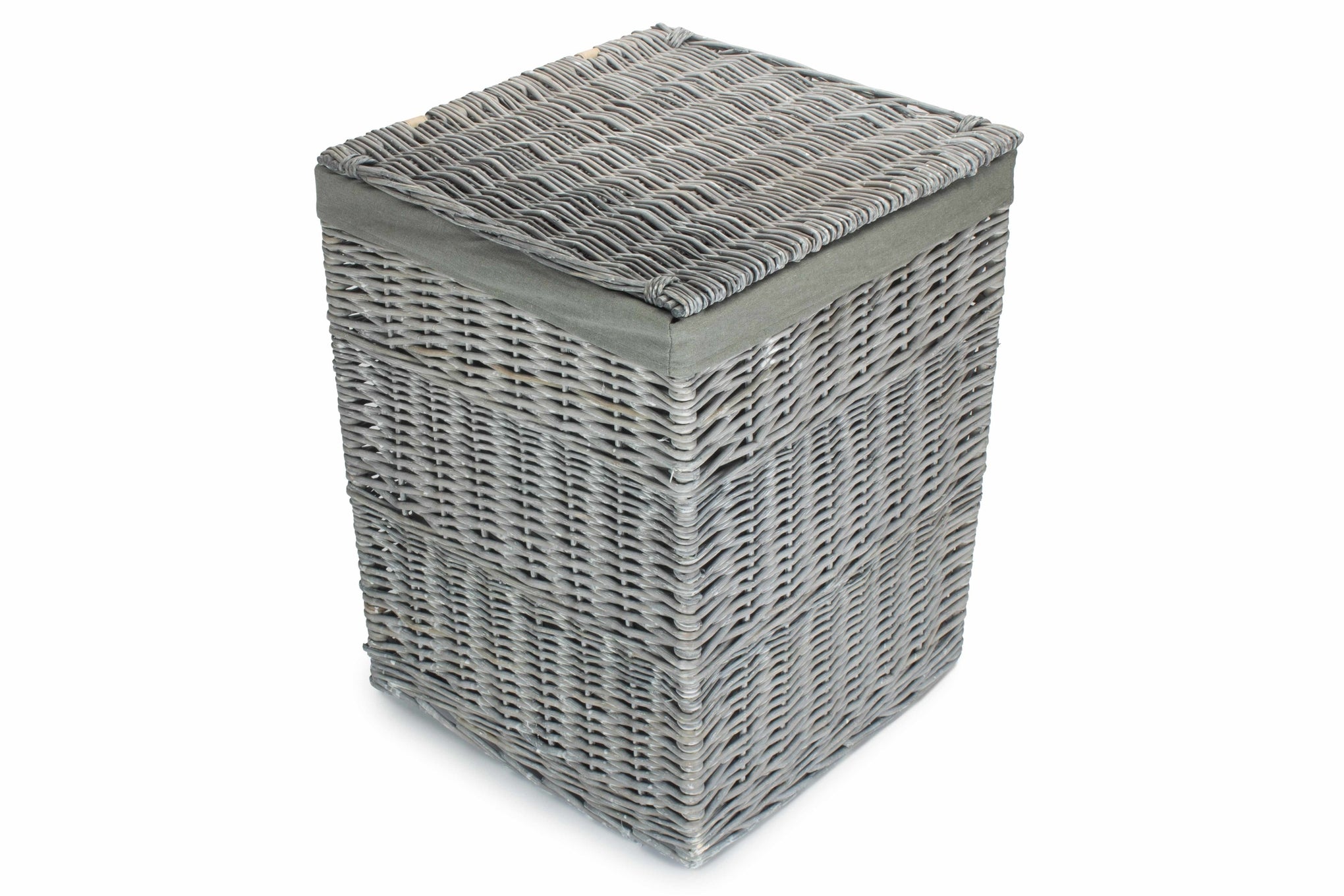 Grey Wash Willow Square Laundry Basket with Grey Sage Lining - Large