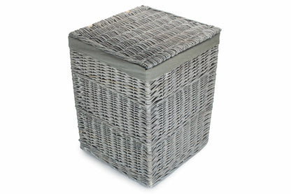 Grey Wash Willow Square Laundry Basket with Grey Sage Lining - Large