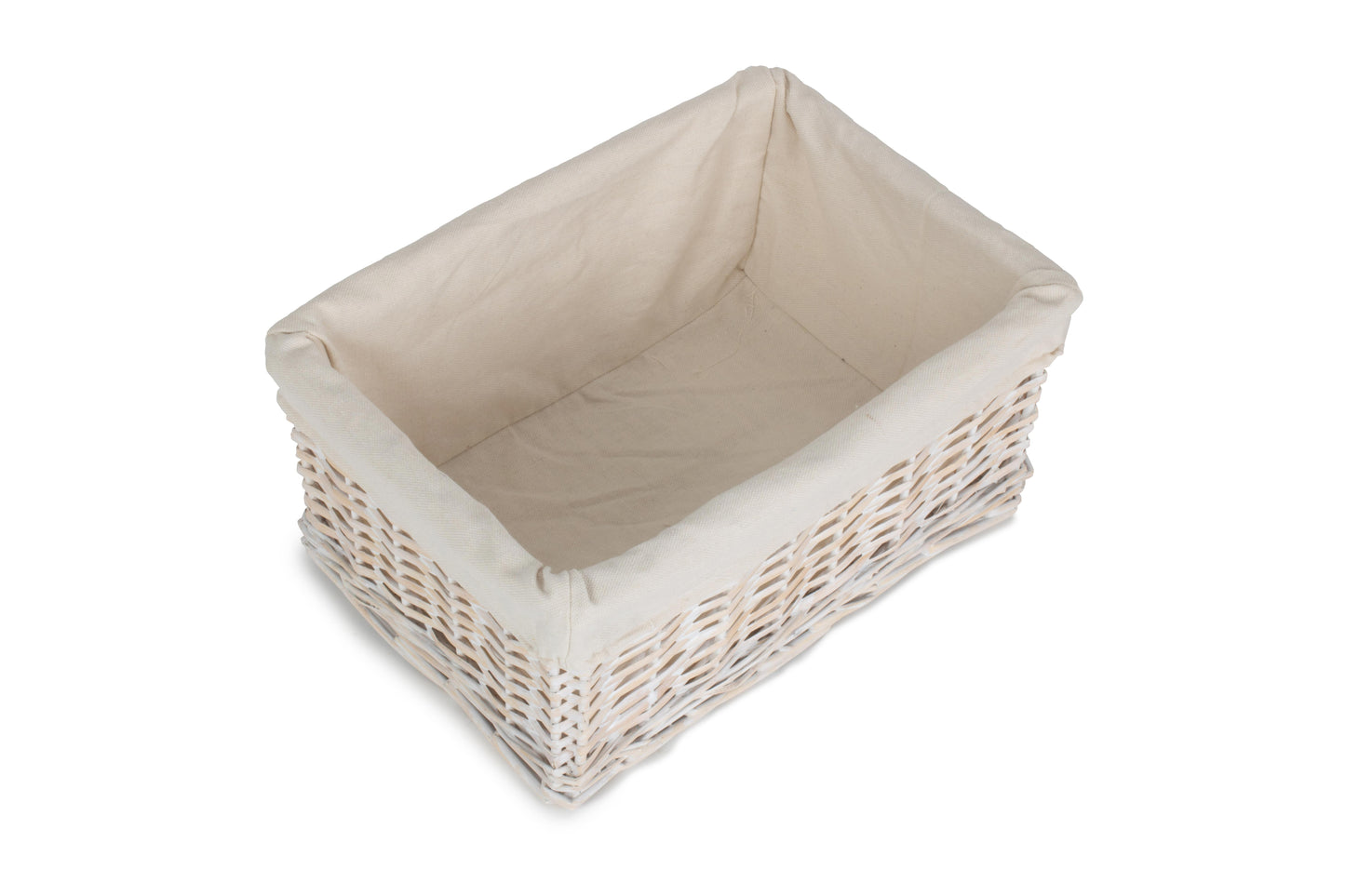 Large White Wash Wicker Storage Basket with White Lining