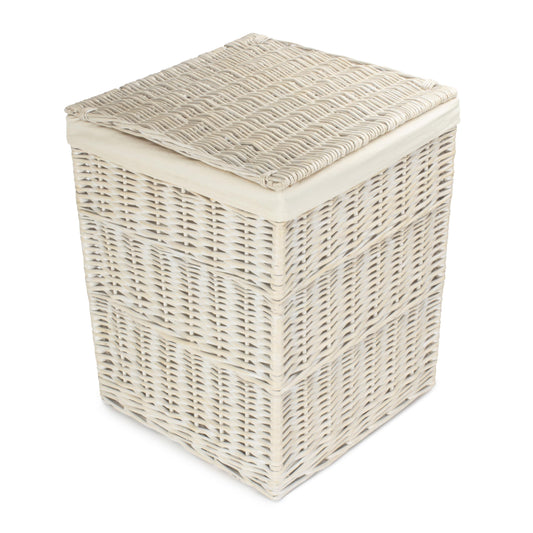 White Wash Willow Square Laundry Hamper with White Lining - Large