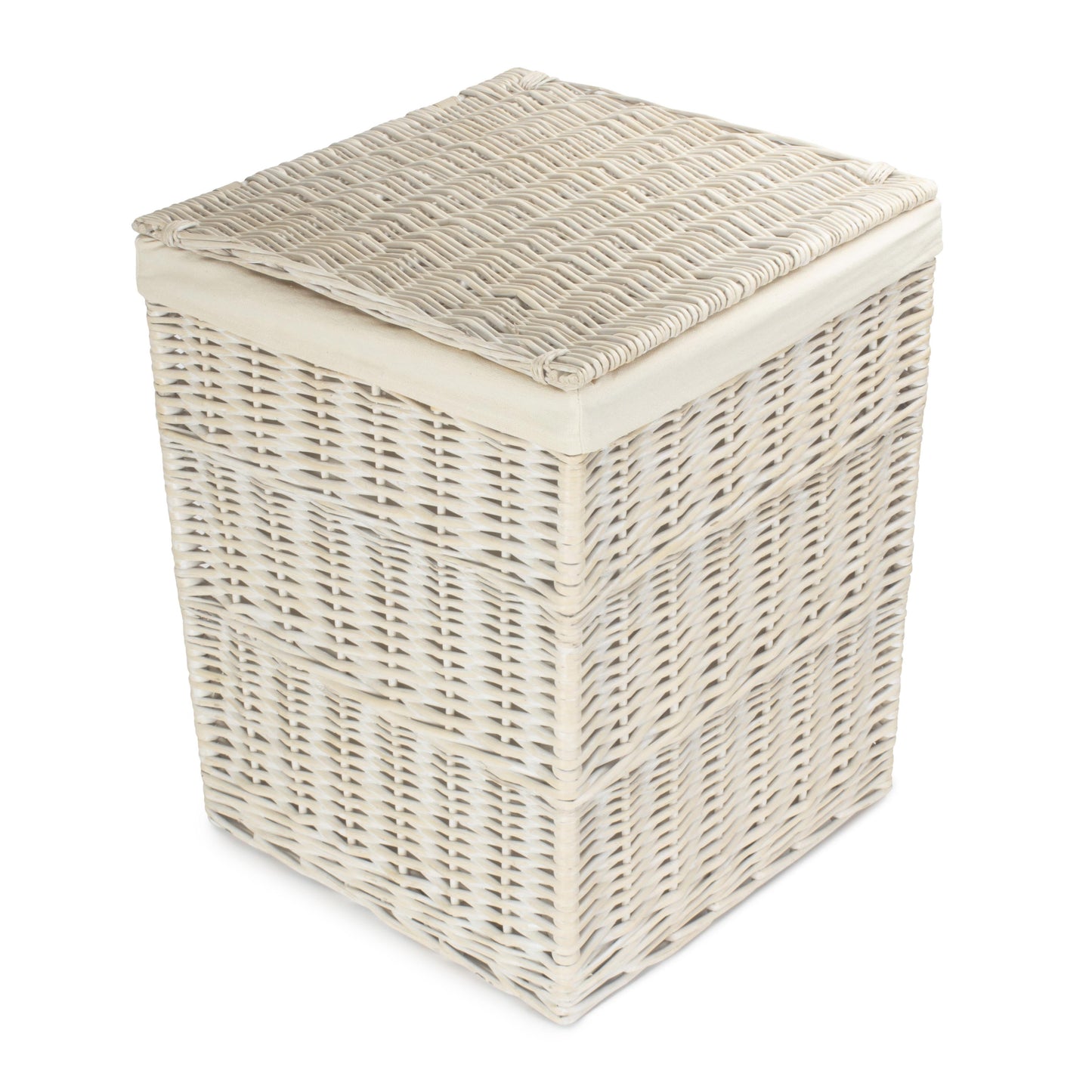 White Wash Willow Square Laundry Hamper with White Lining - Large