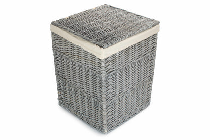Grey Wash Willow Square Laundry Basket with White Lining - Large