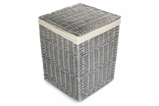 Grey Wash Willow Square Laundry Basket with White Lining - Large