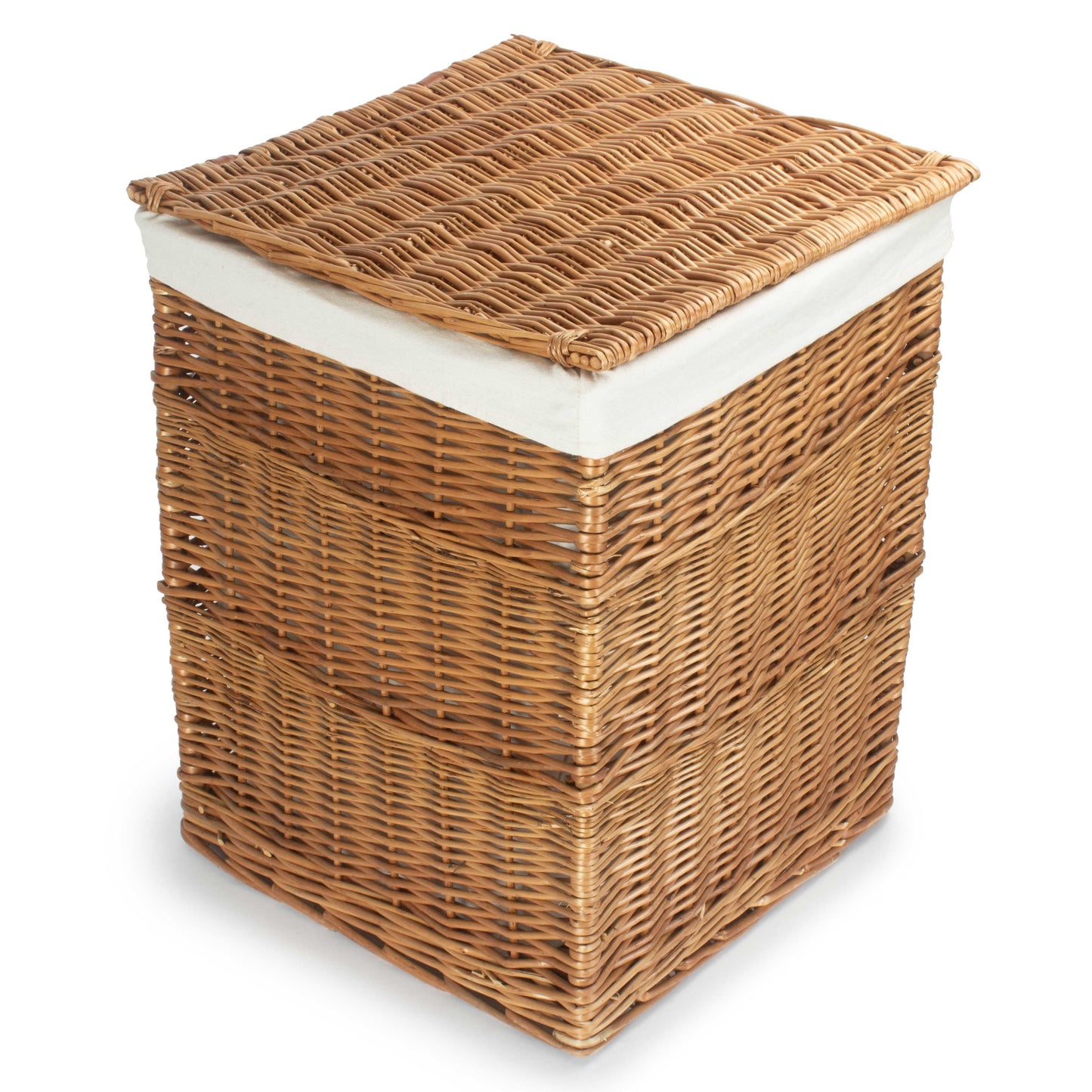 Light Steamed Willow Square Laundry Basket with White Lining - Large