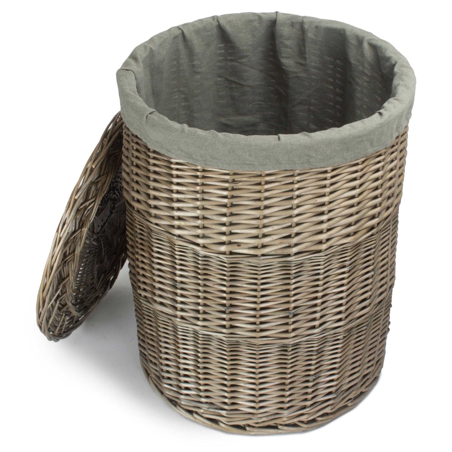 Large Antique Wash Round Linen Basket With Grey Sage Lining