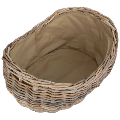 Large Boat Shaped Rattan Log Basket With Cordura Lining