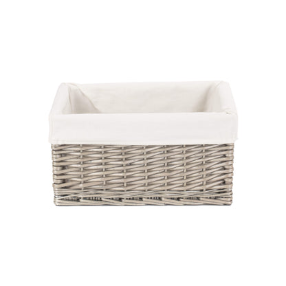 Medium Antique Wash Willow Storage Basket with White Lining