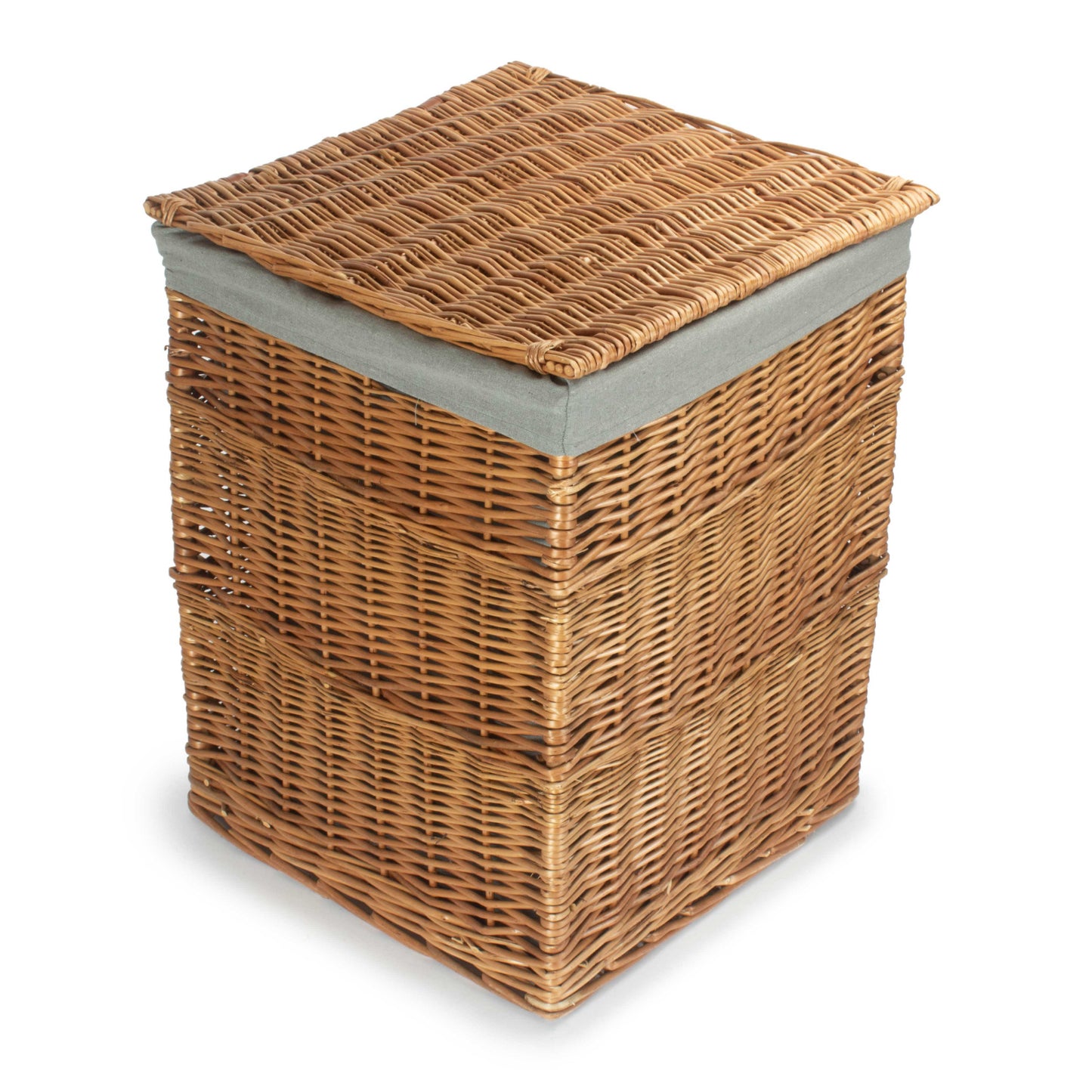 Light Steamed Large Square Laundry Basket With Grey Sage Lining