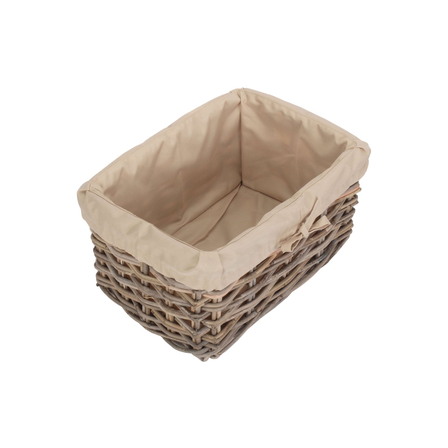 Medium Rectangular Cordura Lined Grey Rattan Storage Basket