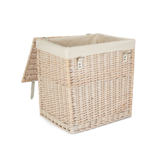 Boutique White Wash Willow Laundry Hamper With Lining - Large