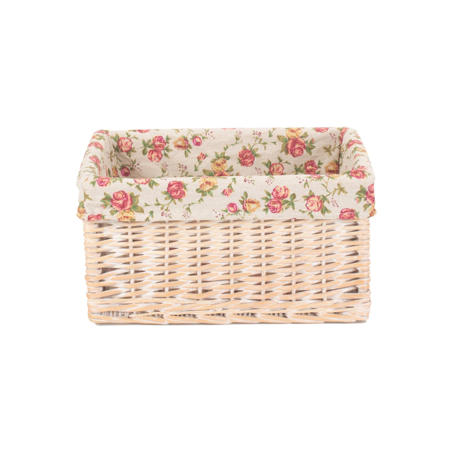 Medium White Wash Storage Basket With Garden Rose Lining