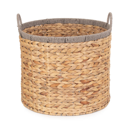 Large Round Water Hyacinth Storage Basket With Grey Rope Border
