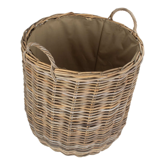 Large Cordura Lined Tall Round Fireside Rattan Log Basket