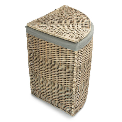 Antique Wash Willow Large Corner Linen Basket with Grey Sage Lining